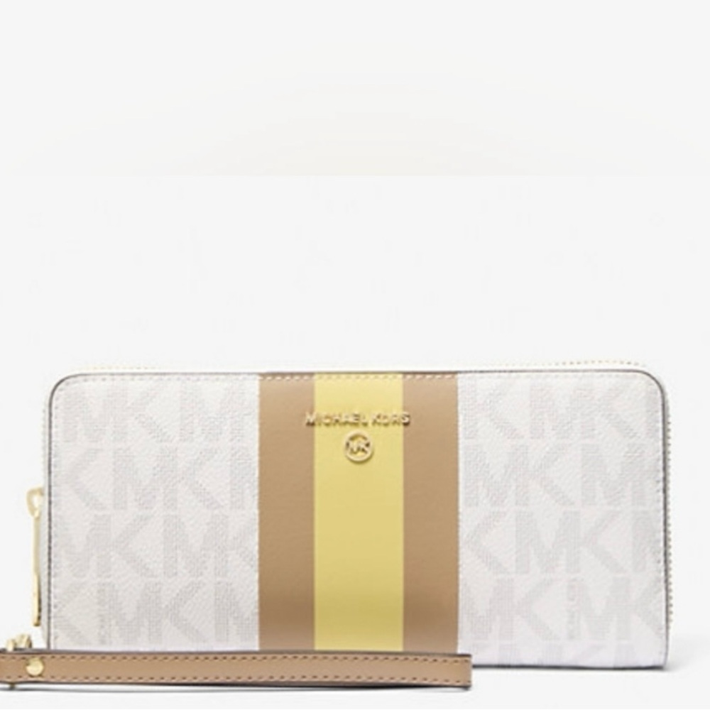 Jet Set Charm Large Signature Logo Stripe Continental Wallet